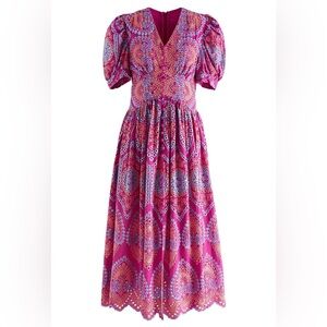 Exotic Garden Cutwork Embroidery Midi Dress
